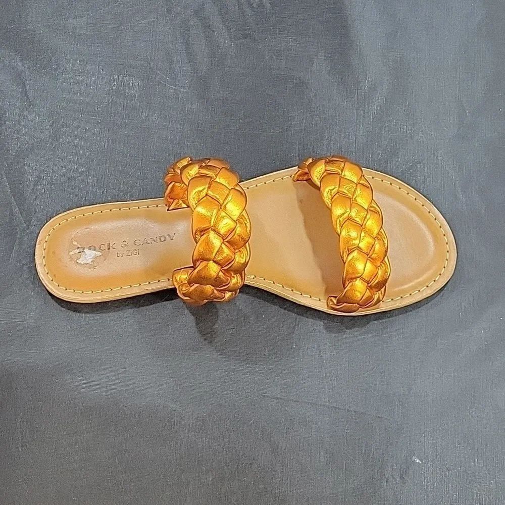 BRAND NEW ROCK&CANDY BRAIDED TWO-BAND SLIDE SANDALS